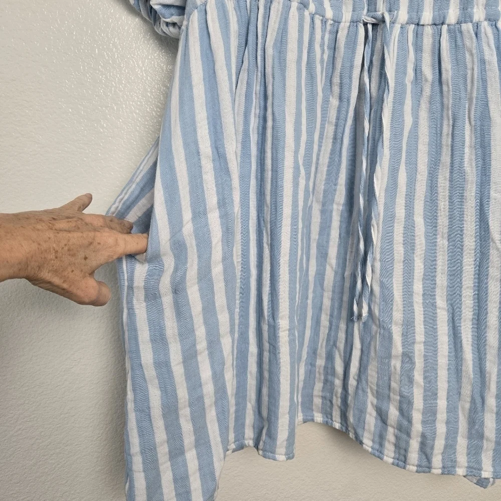 NWT Old Navy Waist Defined Puff Sleeve Light Blue Stripe Dress‎ Plus Size 3X